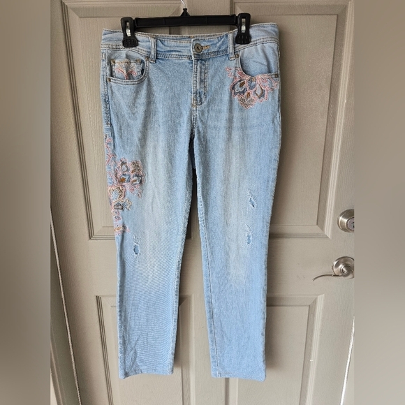 Inc International Jeans Women Sz 6 Blue 32×28 High Rise Embroidered Straight - Picture 3 of 15